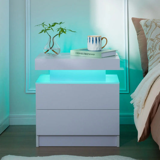 Set of 2 LED Nightstand with 2 Drawers