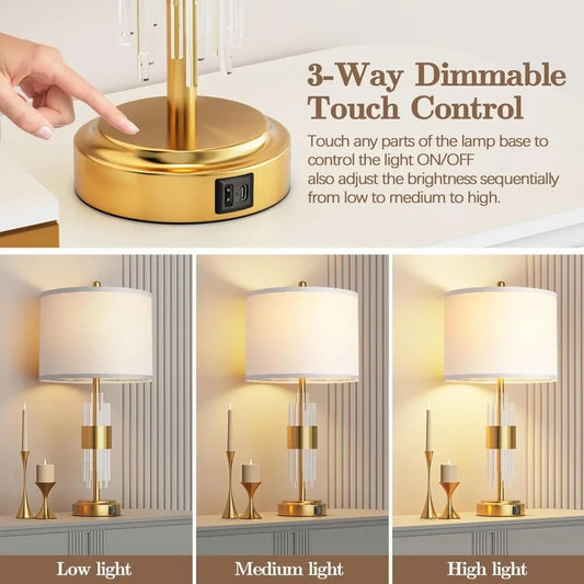Gold Table Lamp with USB A+C Ports & Touch Controls