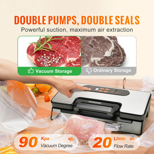 90Kpa 130W Vacuum Sealer Food Packaging Machine with 10pcs Vacuum bags