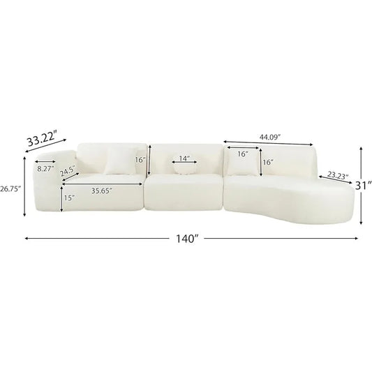 7 Seat Modern Curved Polyester Sectional Sofa Set