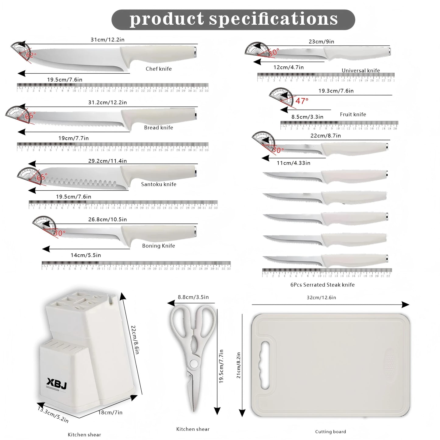 15 Piece Kitchen Stainless Steel Knife Set
