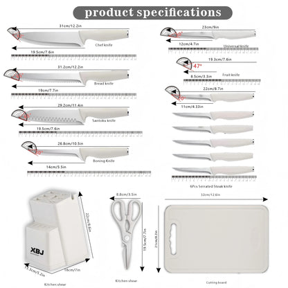 15 Piece Kitchen Stainless Steel Knife Set