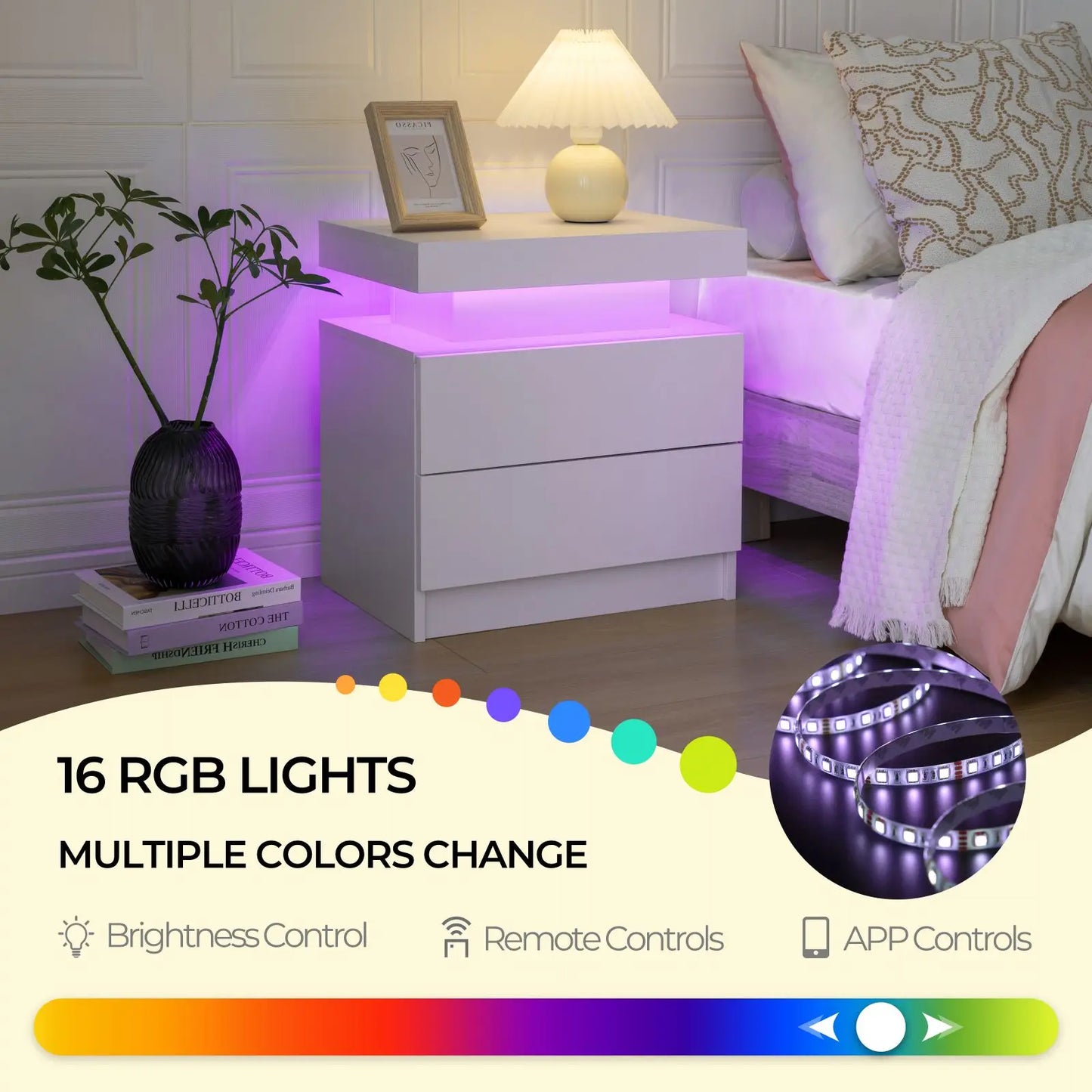 LED Nightstands with 2 Drawers