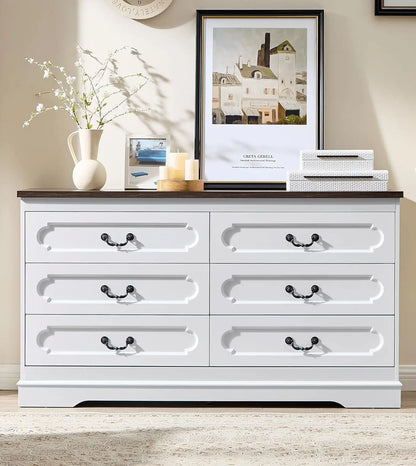 Farmhouse Cherry Wood Wide Drawers Dresser
