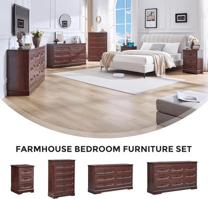 Farmhouse Cherry Wood Wide Drawers Dresser