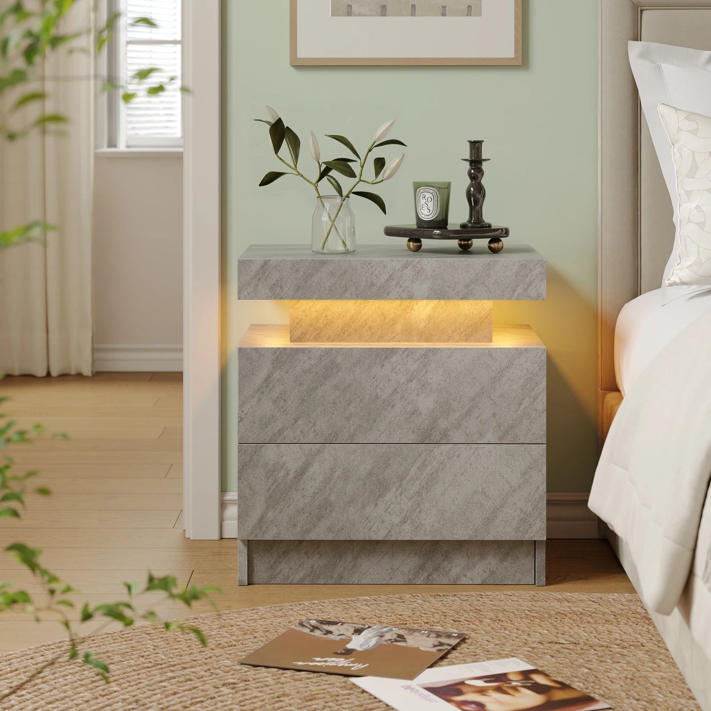 LED Nightstands with 2 Drawers