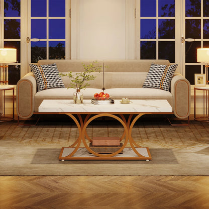 Rectangle 2-Tier Faux Marble Wood Coffee Table