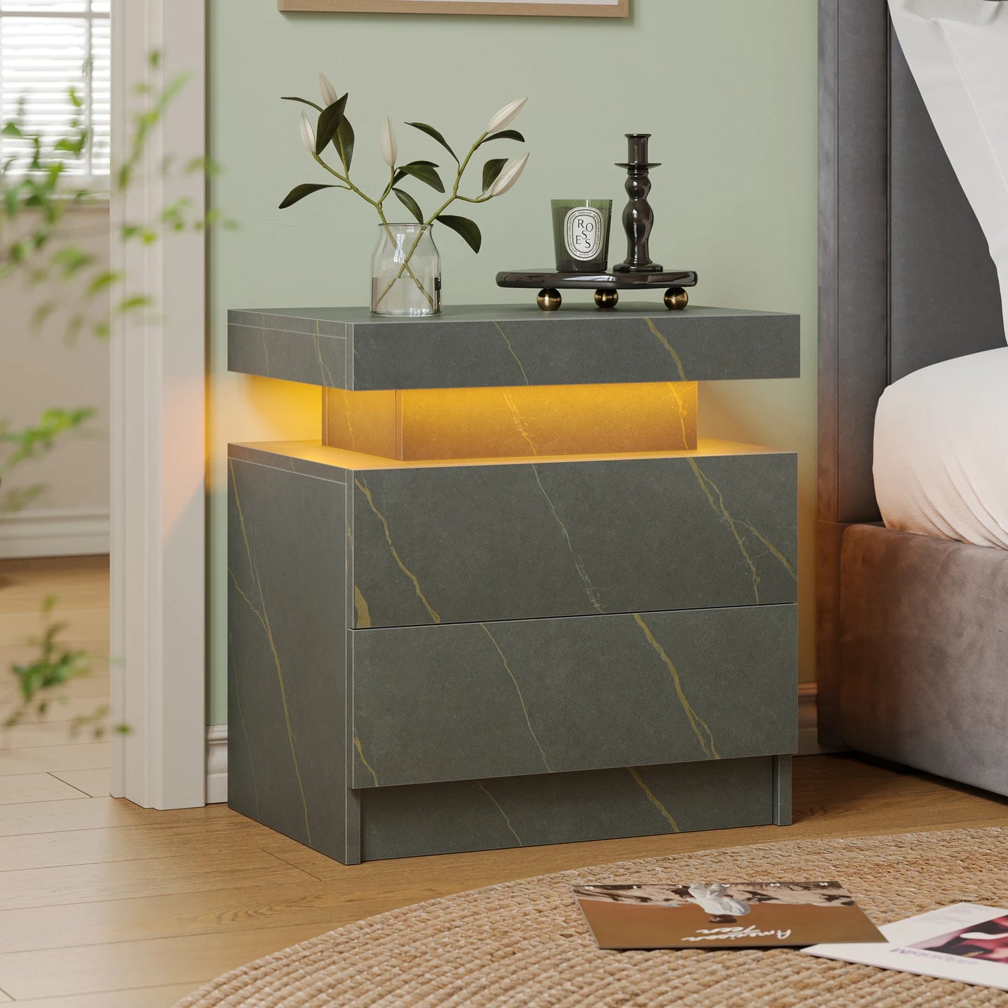 LED Nightstands with 2 Drawers