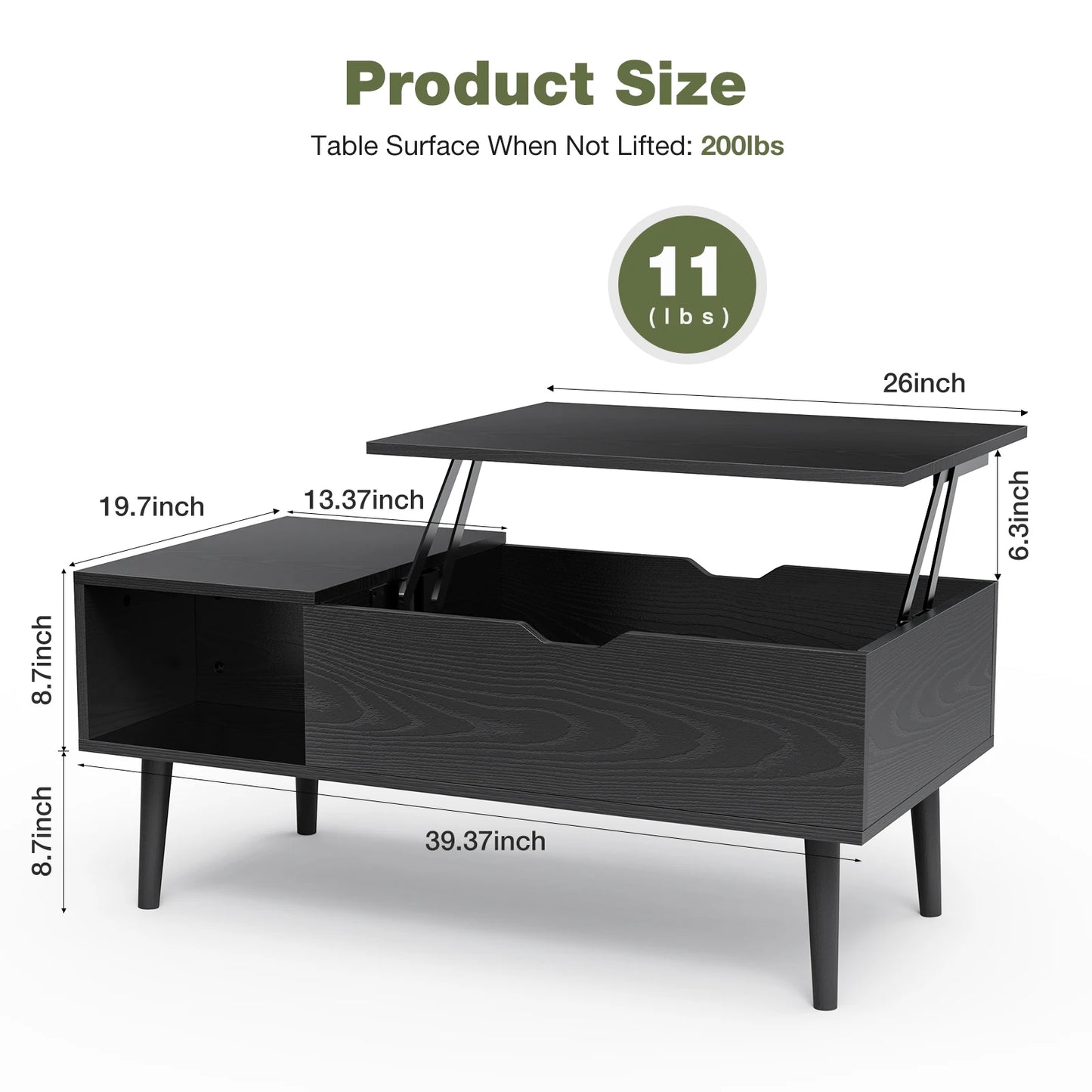 Tea Wood Lift Top Coffee Table with Adjustable Storage Shelf