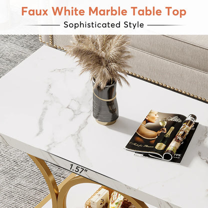 Rectangle 2-Tier Faux Marble Wood Coffee Table