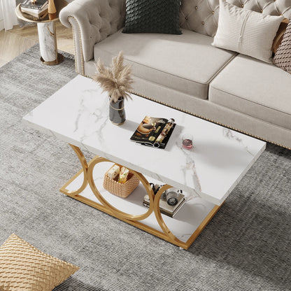 Rectangle 2-Tier Faux Marble Wood Coffee Table