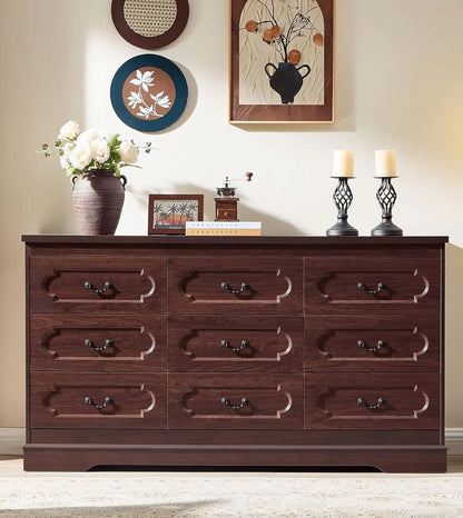 Farmhouse Cherry Wood Wide Drawers Dresser