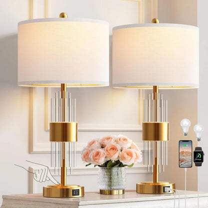 Gold Table Lamp with USB A+C Ports & Touch Controls