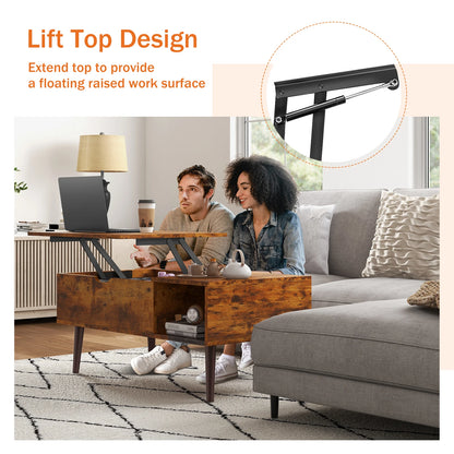 Tea Wood Lift Top Coffee Table with Adjustable Storage Shelf