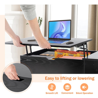 Tea Wood Lift Top Coffee Table with Adjustable Storage Shelf