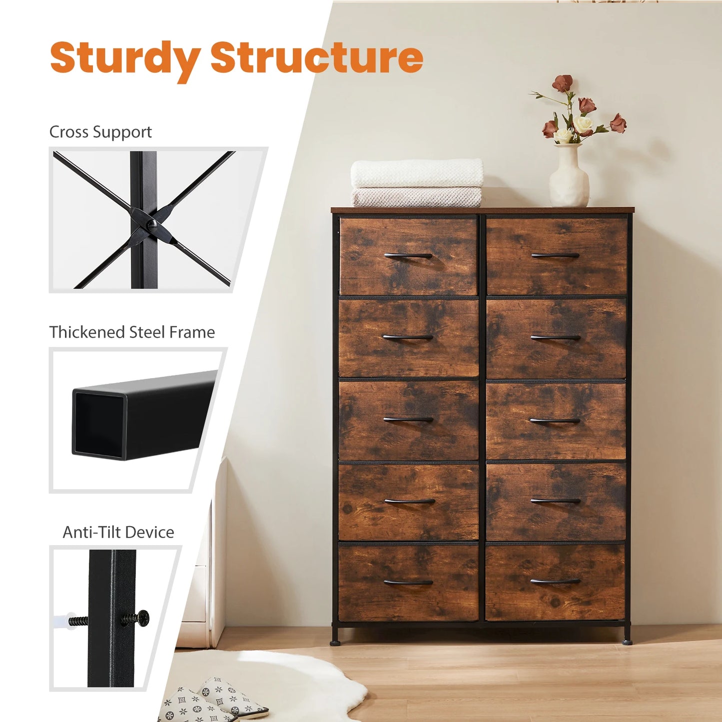 10 Fabric Drawers Steel Frame Cabinet
