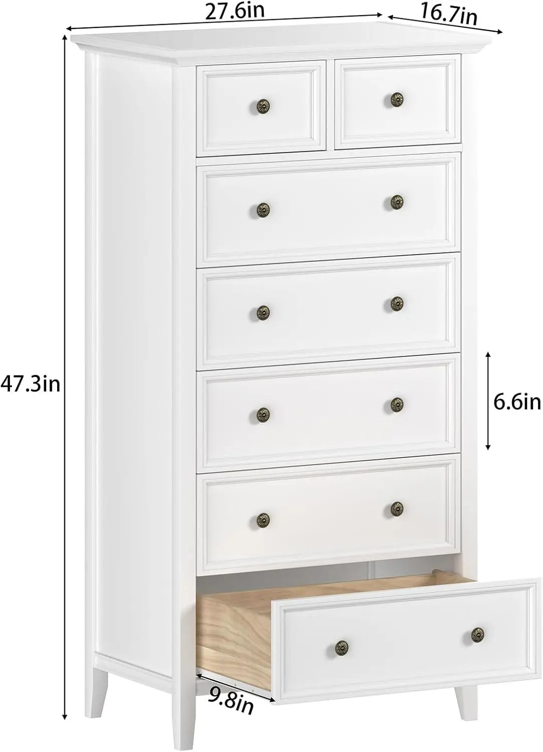 Solid Wood White 7 Drawer Tall Dresser