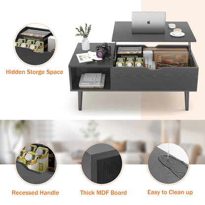 Tea Wood Lift Top Coffee Table with Adjustable Storage Shelf