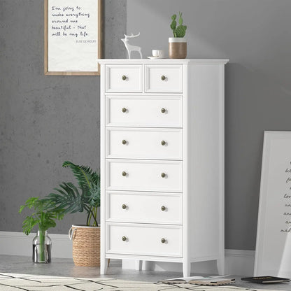 Solid Wood White 7 Drawer Tall Dresser