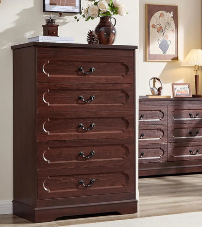 Farmhouse Cherry Wood Wide Drawers Dresser