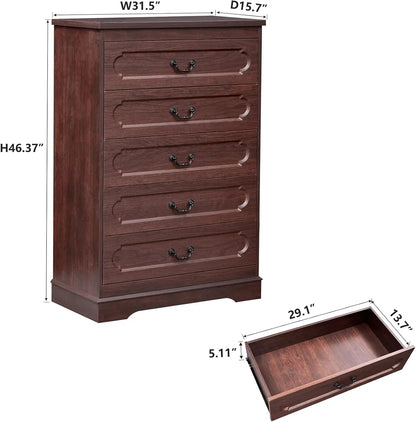Farmhouse Cherry Wood Wide Drawers Dresser