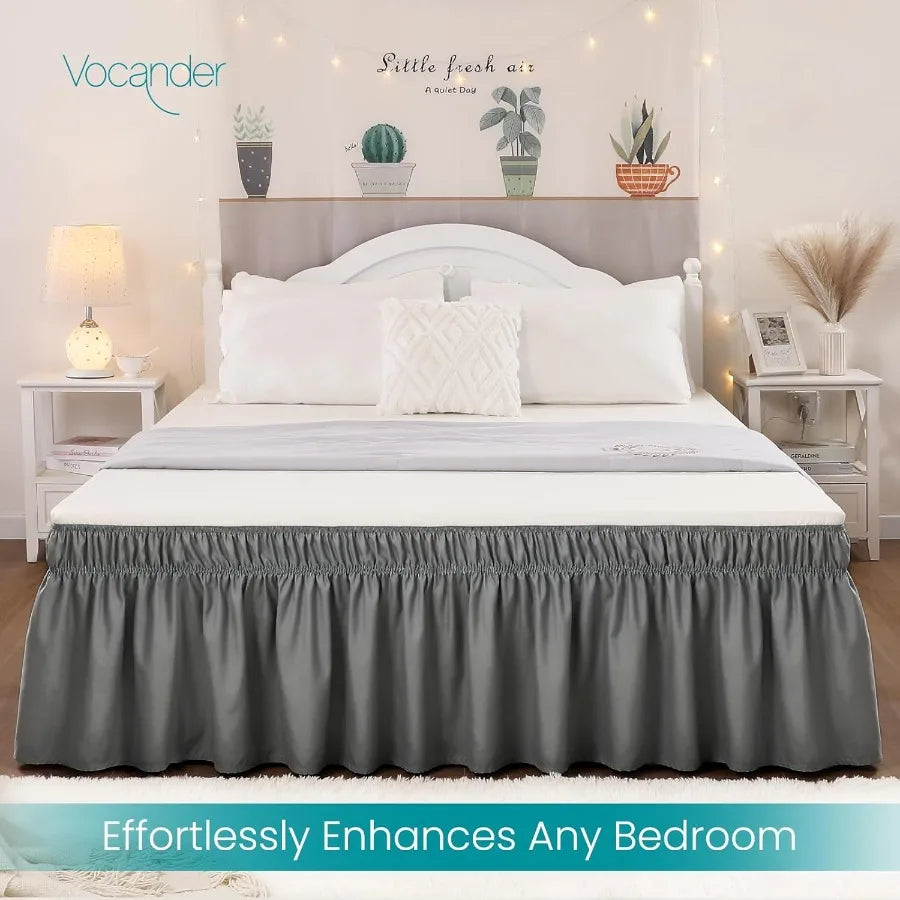 Wrap Around Dark Grey Queen Size Bed Skirt with 14 Inch Drop