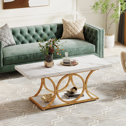 Rectangle 2-Tier Faux Marble Wood Coffee Table