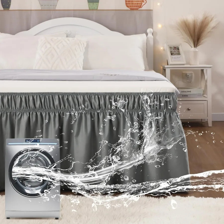 Wrap Around Dark Grey Queen Size Bed Skirt with 14 Inch Drop