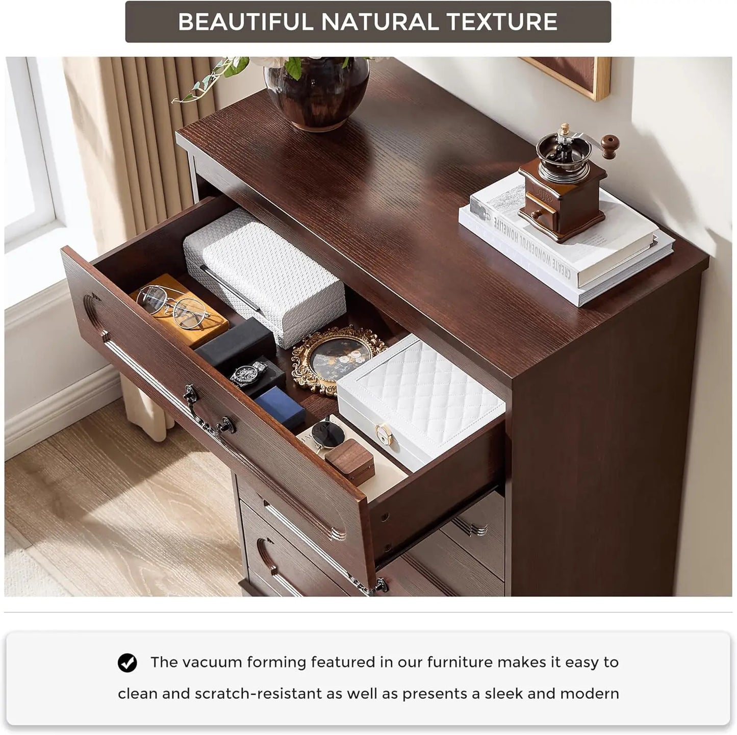 Farmhouse Cherry Wood Wide Drawers Dresser