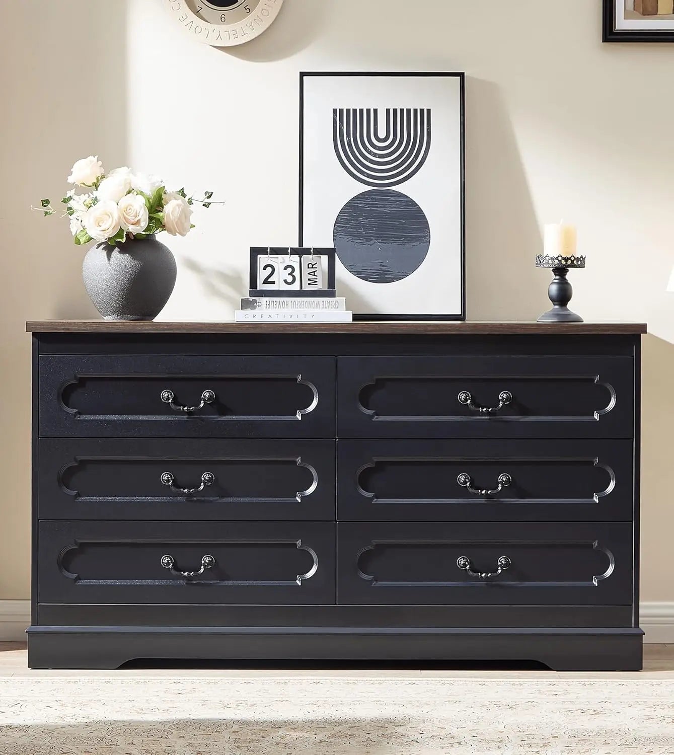 Farmhouse Cherry Wood Wide Drawers Dresser