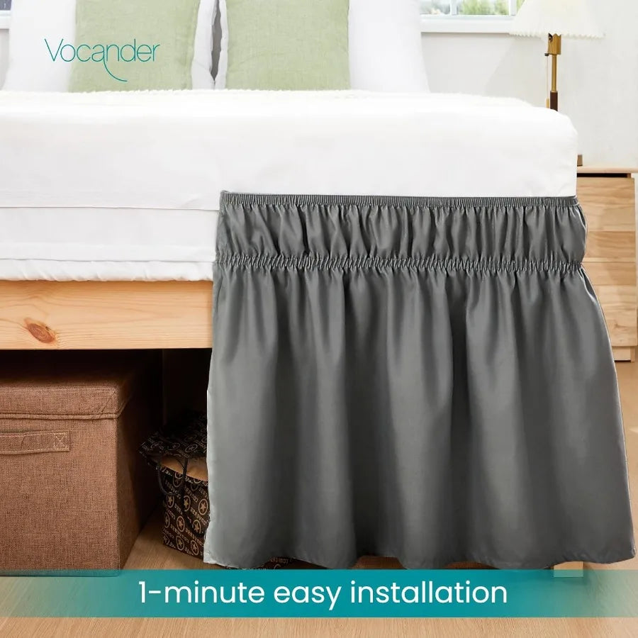 Wrap Around Dark Grey Queen Size Bed Skirt with 14 Inch Drop