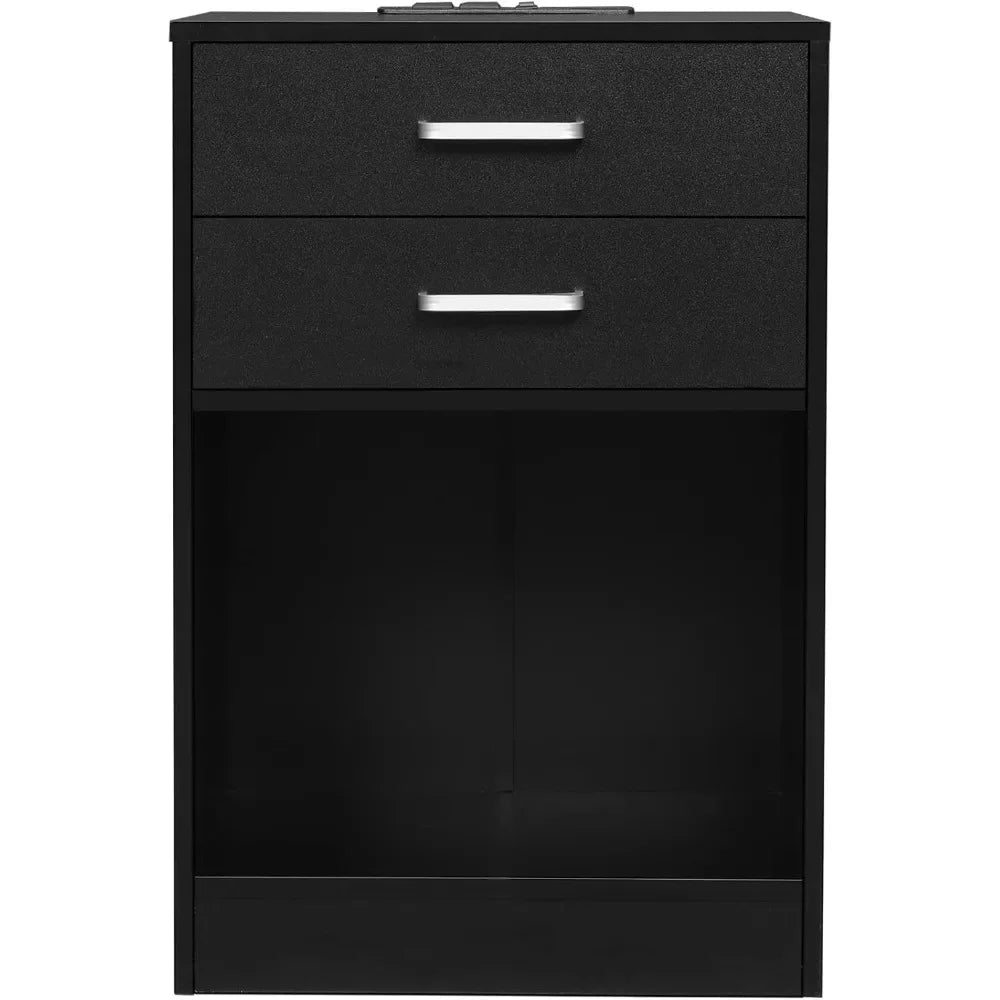 Black Nightstand Set with Charging Station & Drawers
