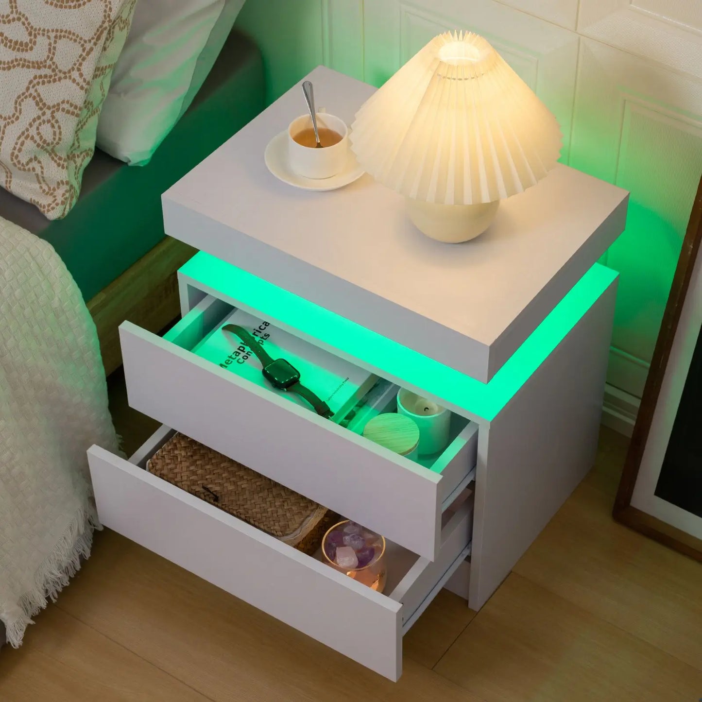 LED Nightstands with 2 Drawers