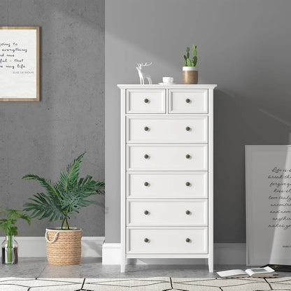Solid Wood White 7 Drawer Tall Dresser