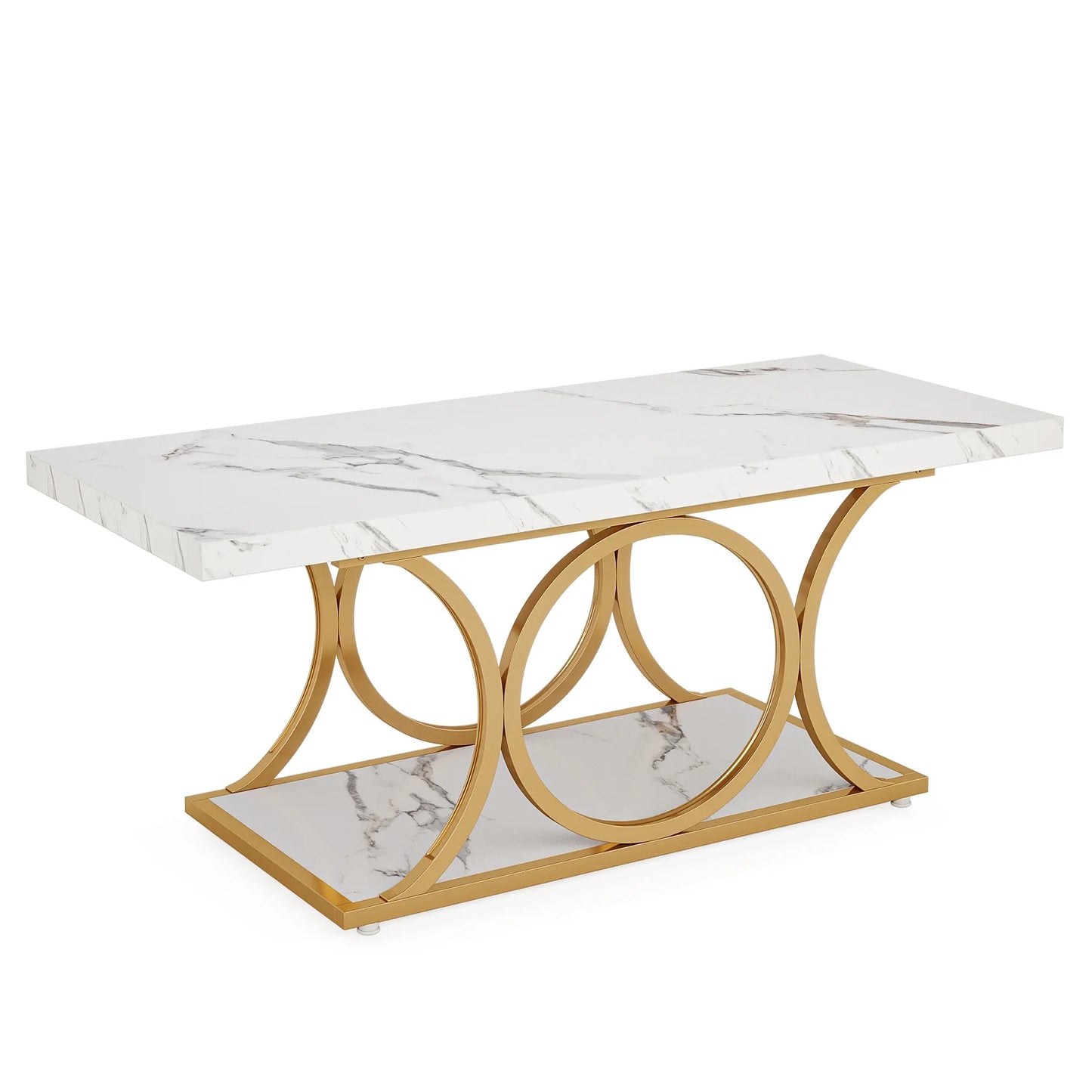 Rectangle 2-Tier Faux Marble Wood Coffee Table