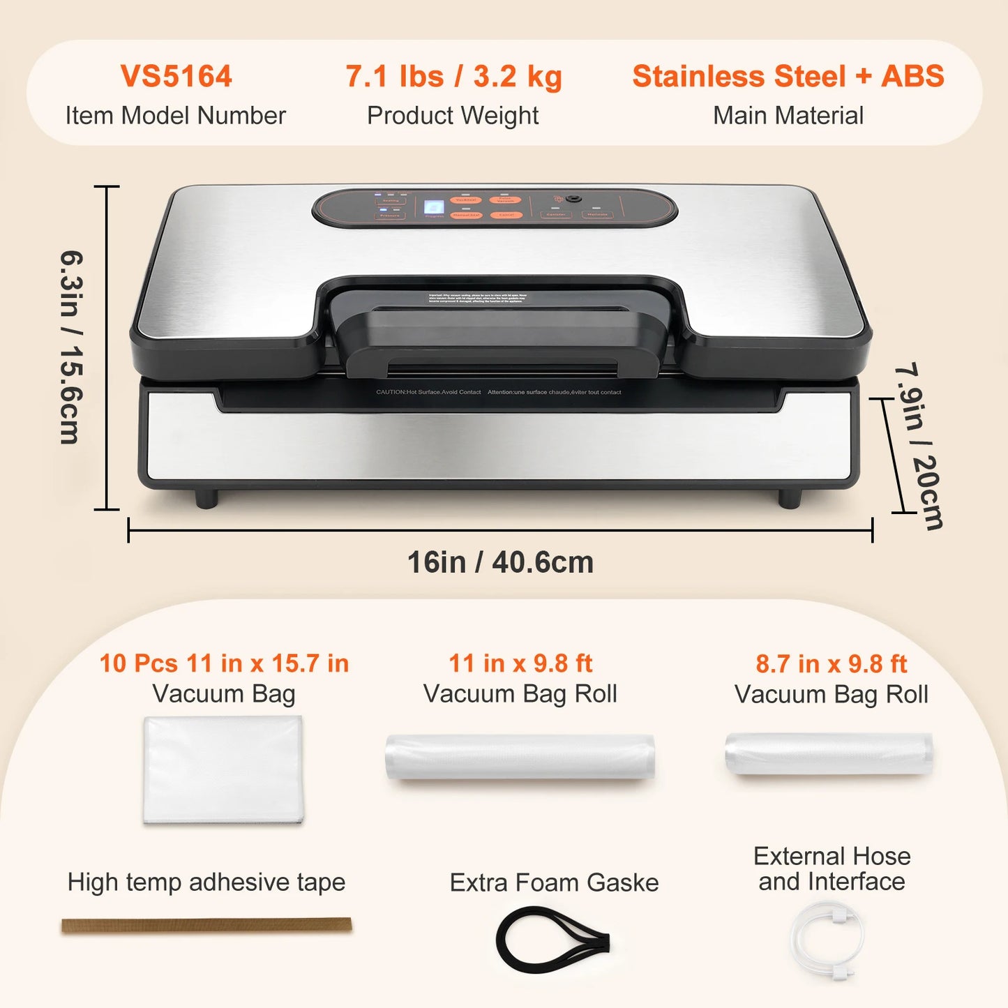 90Kpa 130W Vacuum Sealer Food Packaging Machine with 10pcs Vacuum bags