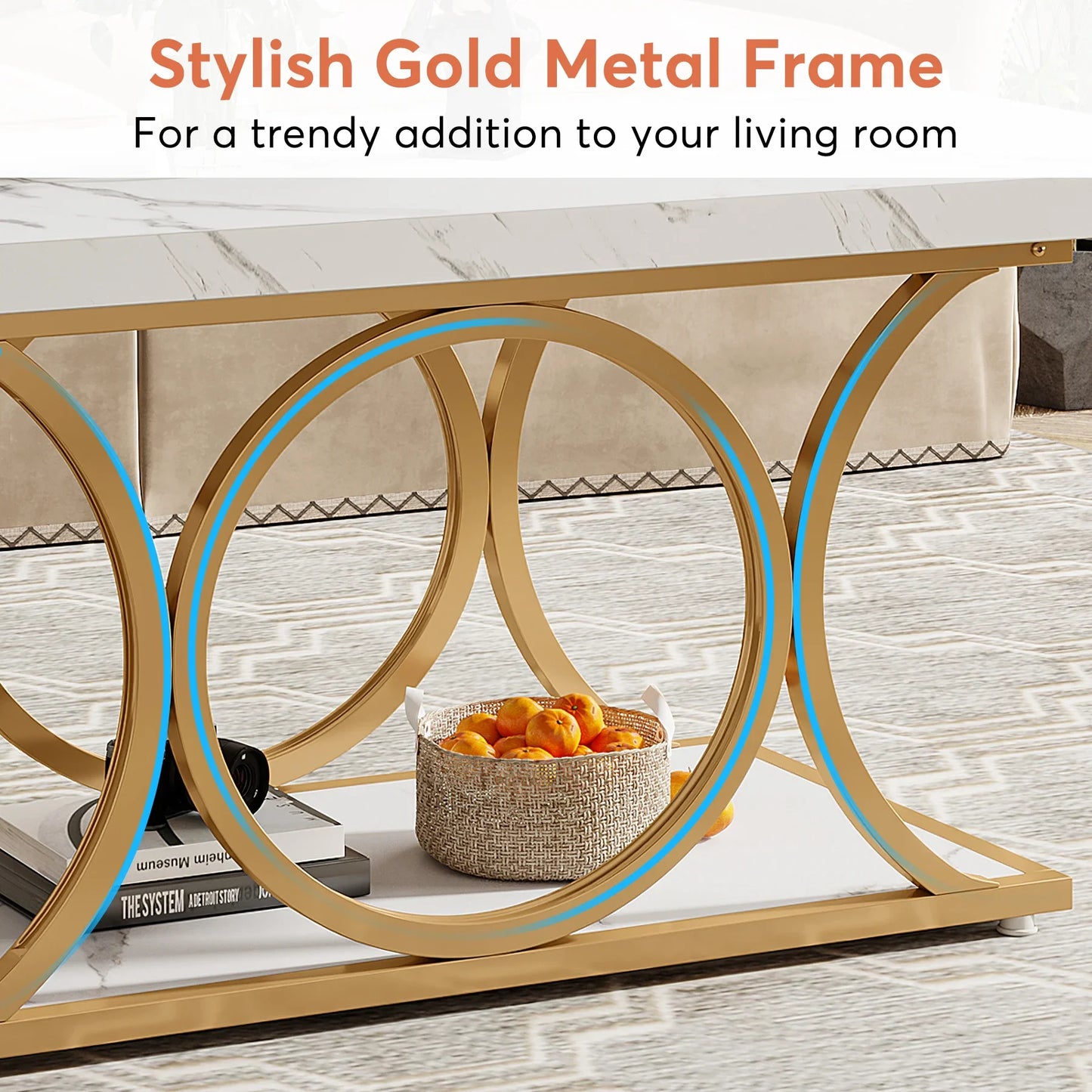 Rectangle 2-Tier Faux Marble Wood Coffee Table