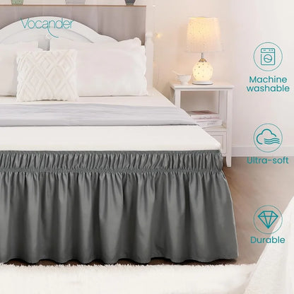 Wrap Around Dark Grey Queen Size Bed Skirt with 14 Inch Drop