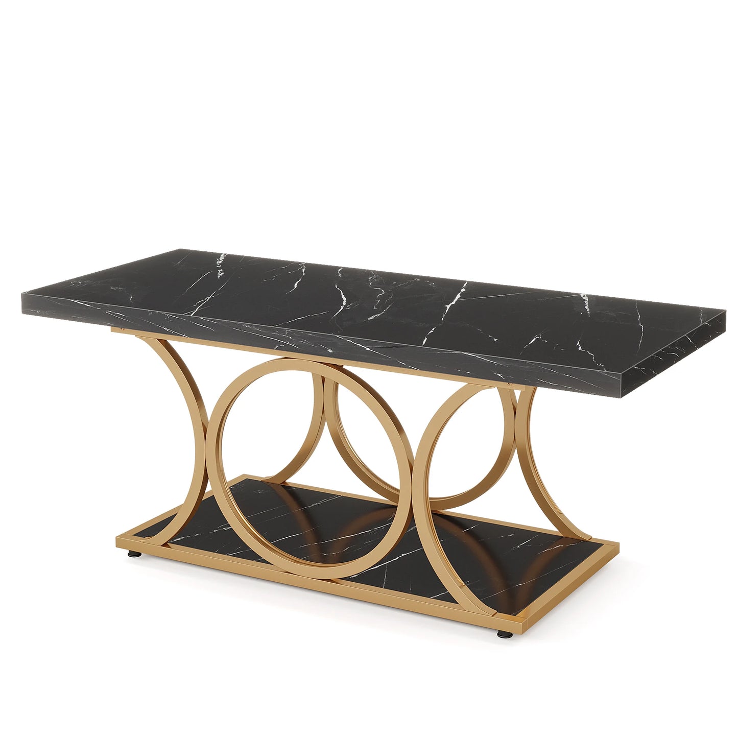 Rectangle 2-Tier Faux Marble Wood Coffee Table