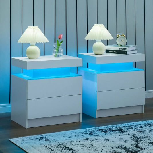 Set of 2 LED Nightstand with 2 Drawers