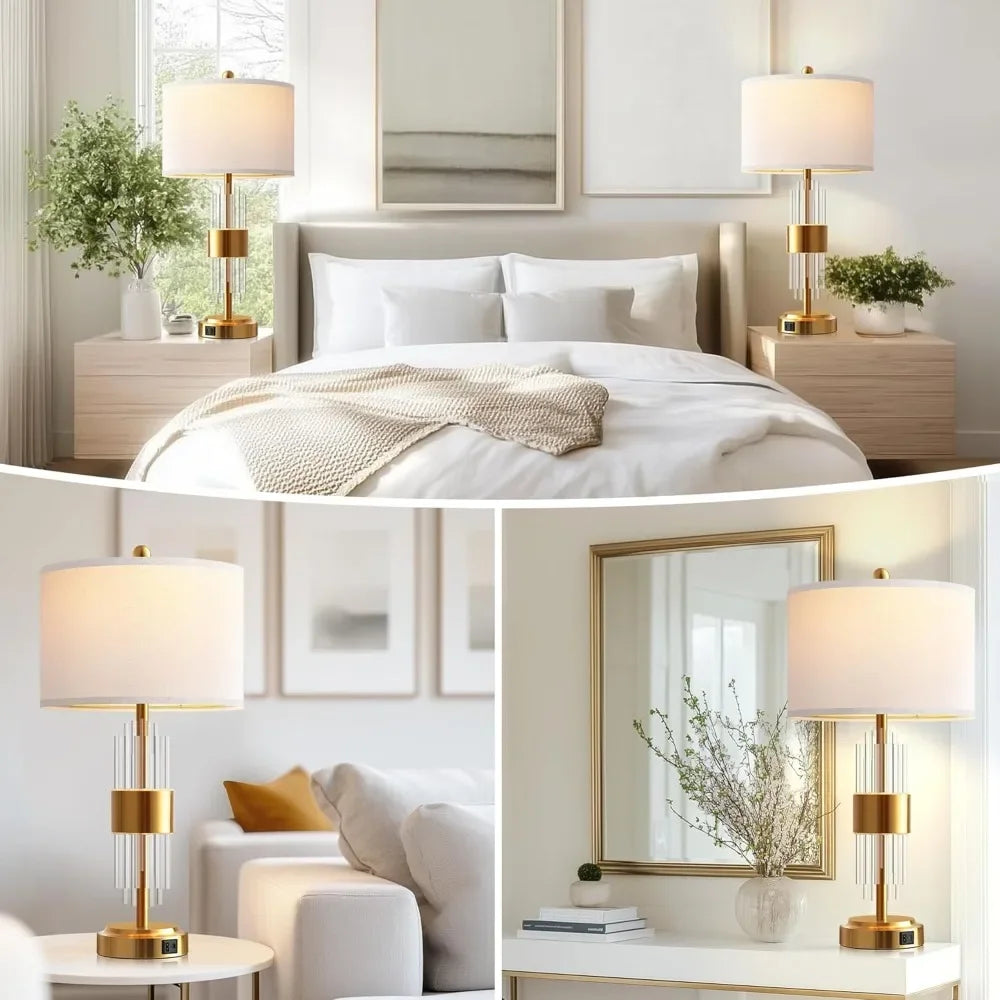 Gold Table Lamp with USB A+C Ports & Touch Controls