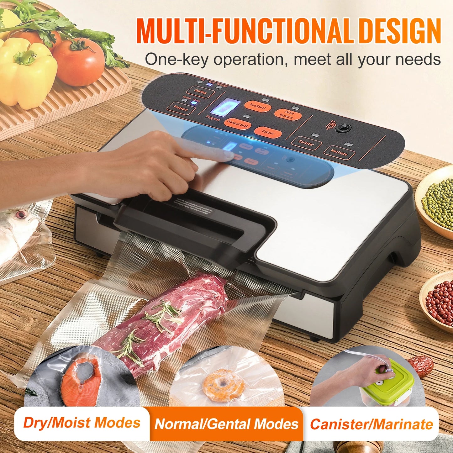 90Kpa 130W Vacuum Sealer Food Packaging Machine with 10pcs Vacuum bags
