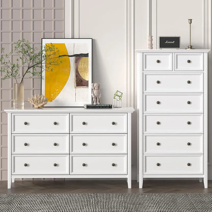 Solid Wood White 7 Drawer Tall Dresser