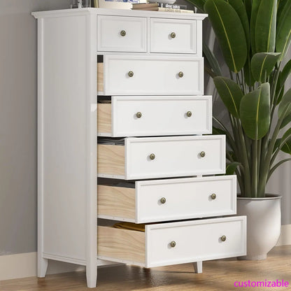 Solid Wood White 7 Drawer Tall Dresser