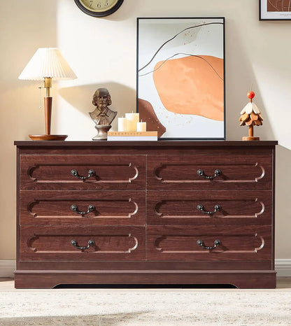 Farmhouse Cherry Wood Wide Drawers Dresser